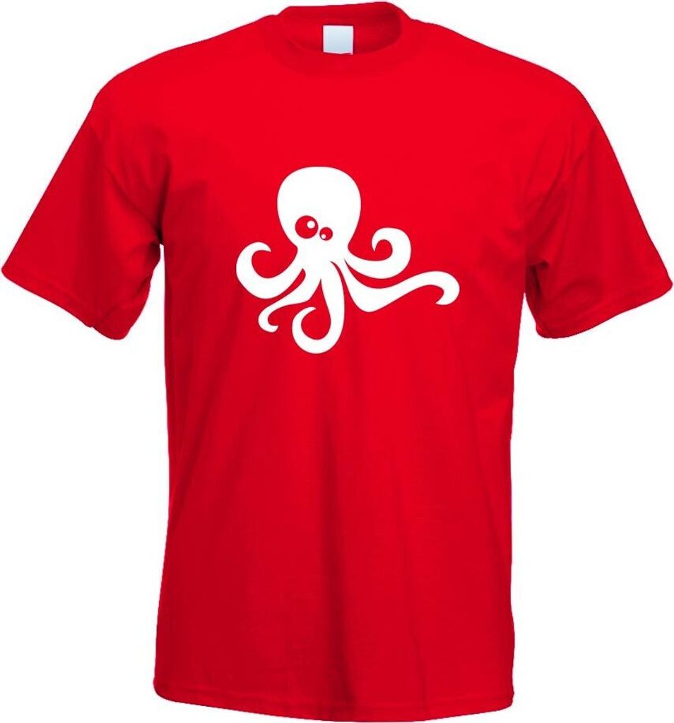 Kiwistar - T-Shirt - rot - Oktopus Comic Motiv Bedruckt Funshirt Design Print - mit Motiv Bedruckt - Funshirt Design - Sport - Freizeit - Herren - XXL