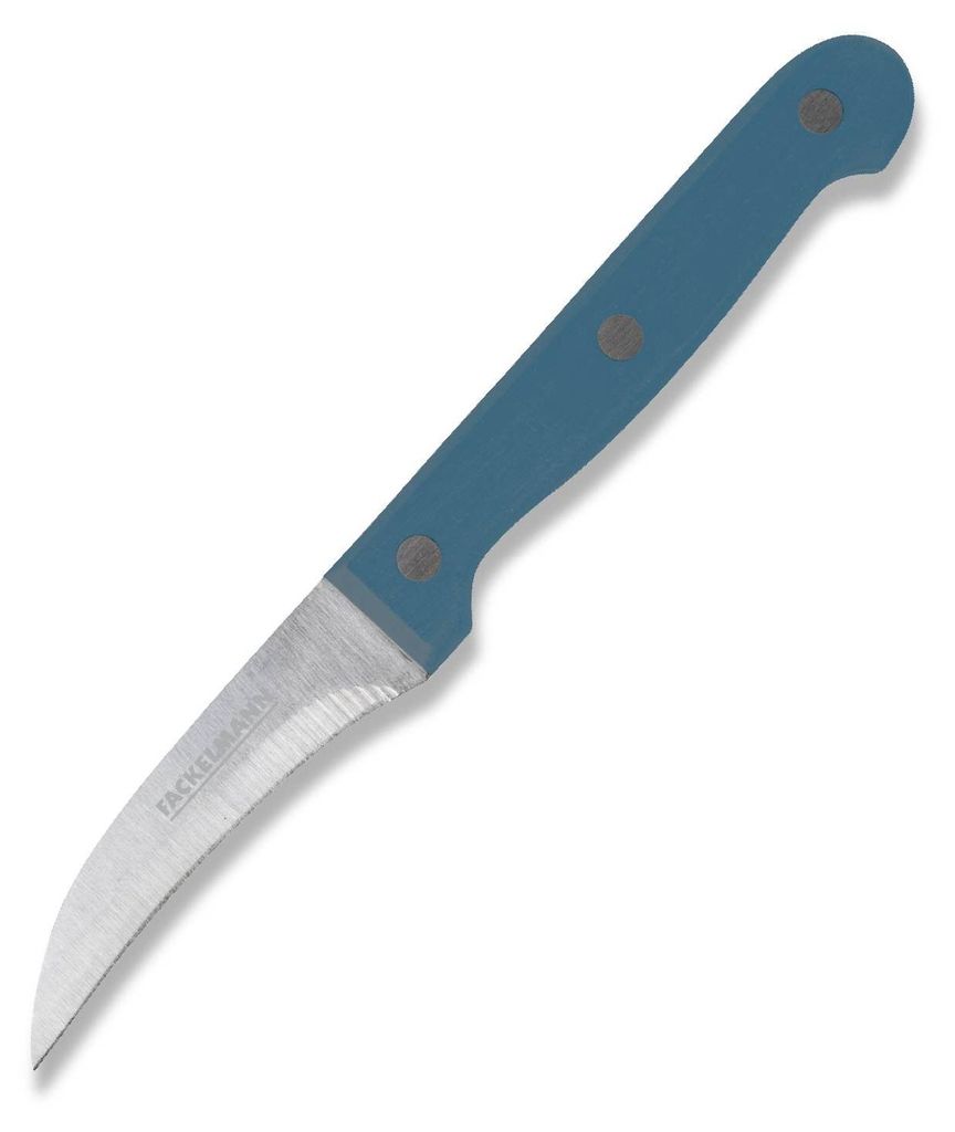 Fackelmann Schälmesser Ergonomischer Griff und rostfreie 7,5 cm Klinge für präzises Schälen, dunkelblauer Griff