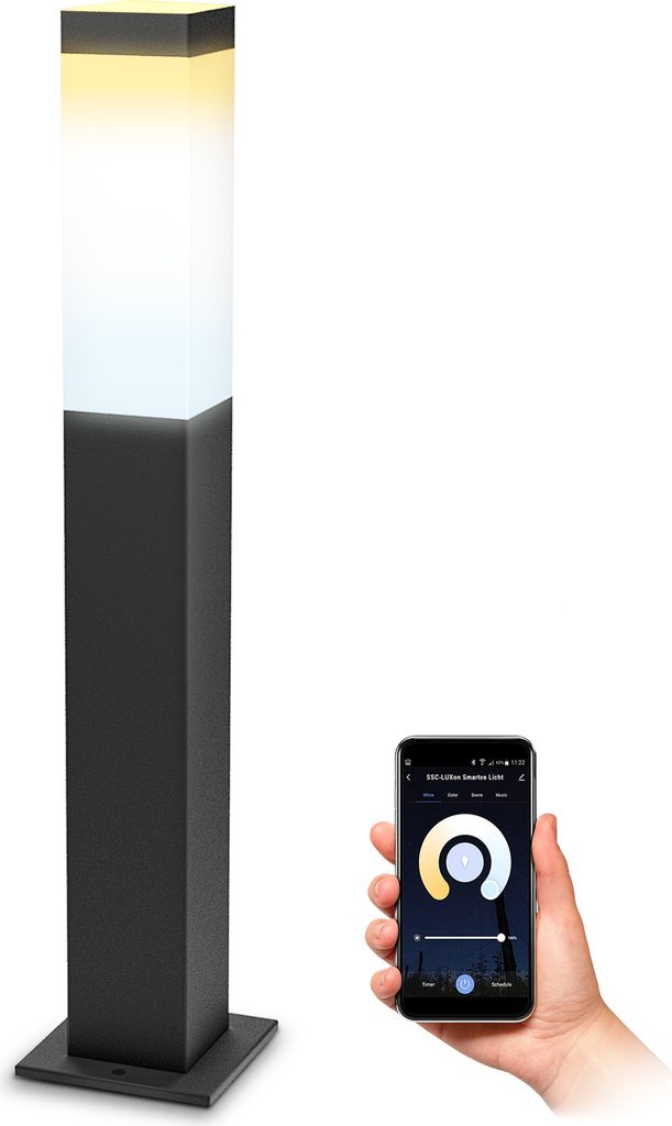 SSC-LUXon RADIVO Wegeleuchte Außen mit LED Kerze E14 steuerbar via App WLAN dimmbar CCT - Sockelleuchte kompatibel mit Amazon Alexa