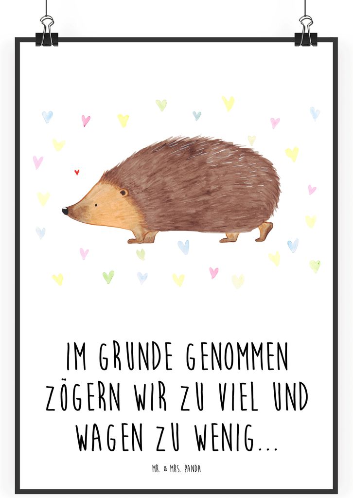 Mr. & Mrs. Panda Bild Igel Herzen DIN A0 - Weiß - Geschenk, Lustige Sprüche, Leben, kunstdruck poster, Herz, Liebe, drucke, Kuss, Wanddekoration,...