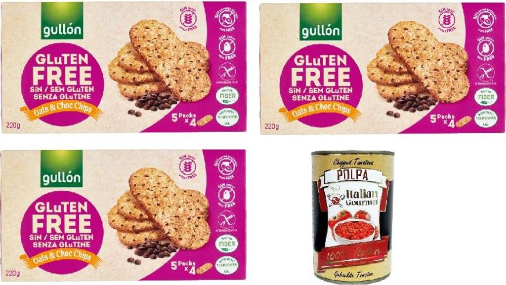 GULLON Biscotti di avena con gocce di cioccolato, senza glutine, Haferkekse mit Schokoladenchips, biscuits gluten frei, gluten free 3x 220g + Itali...