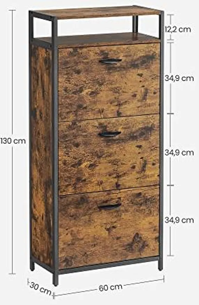 Meuble à chaussures rustique 3 abattants et compartiment de rangement