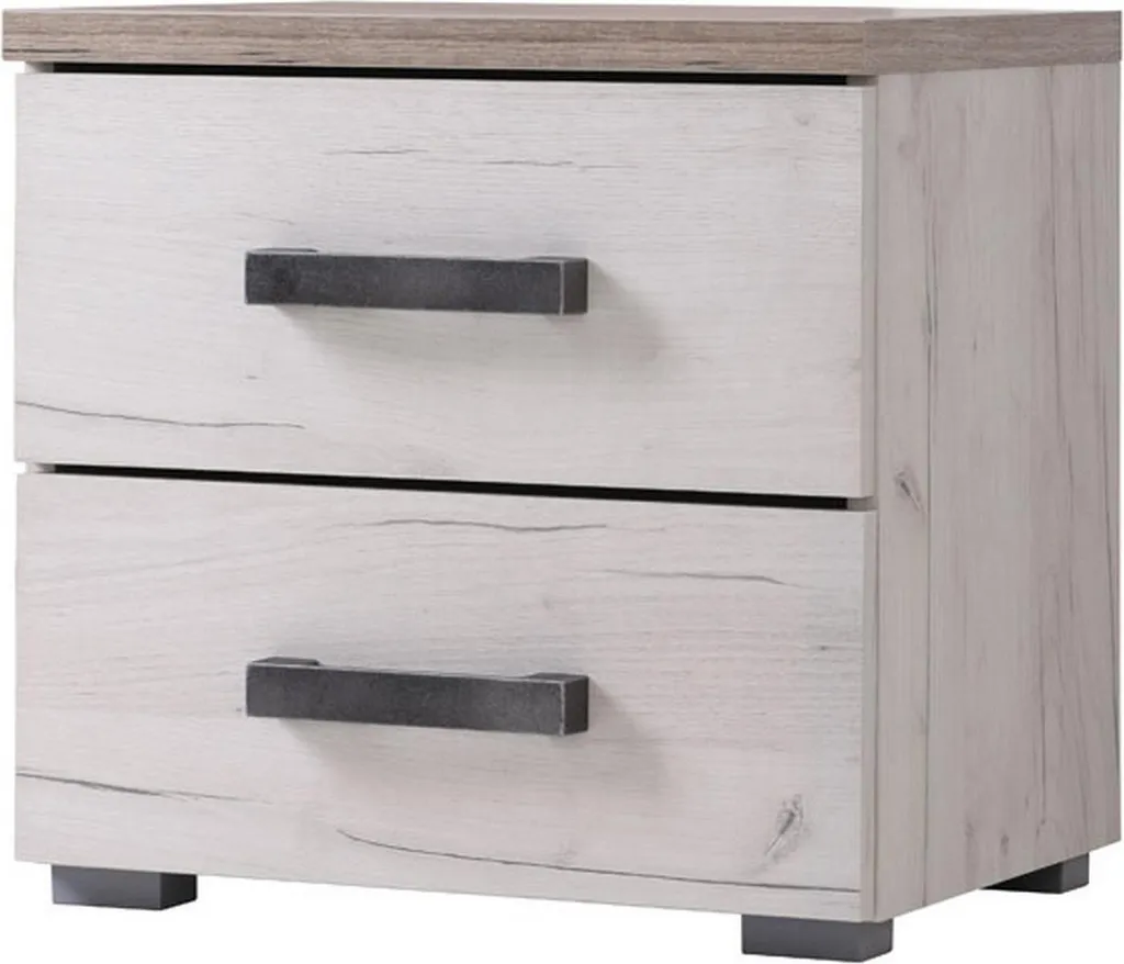 Chevet Blanc Larix Roncello avec 2 tiroirs design scandinave bois