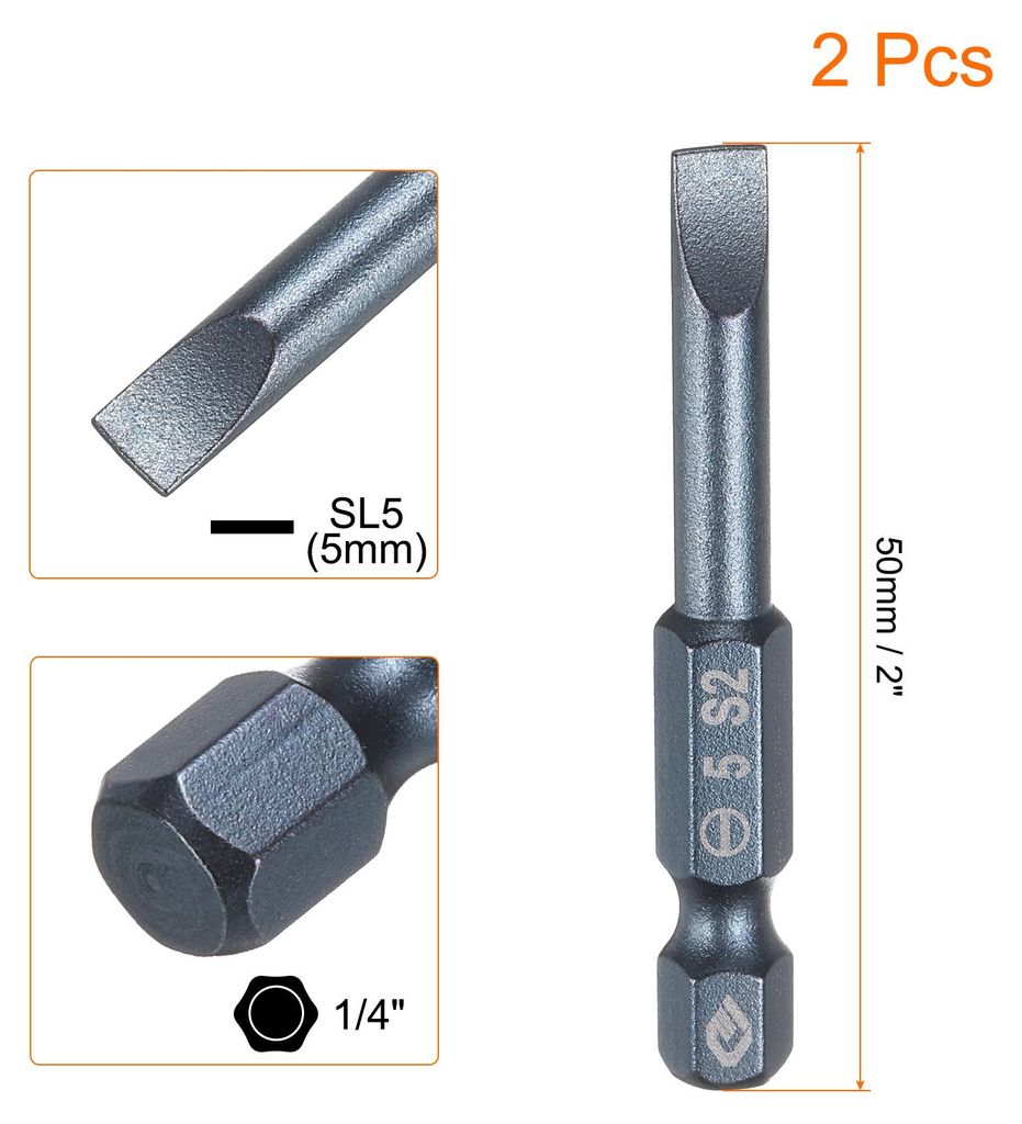 2 Stš¹ck SL5 Schlitz Schraubendreher Bit Set mit 1/4" Sechskantschaft, 50mm Lang Flachkopf Schraubendreher Bits S2 Stahl Magnetische Blau Bohrer ...