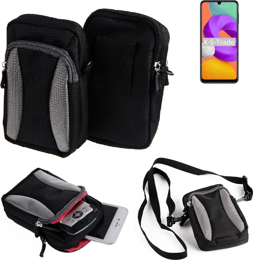 K-S-Trade Holster Schutz Hülle kompatibel mit Samsung Galaxy M22 Handy Hülle Gürteltasche Umhängetasche mit Zusatzfach schwarz
