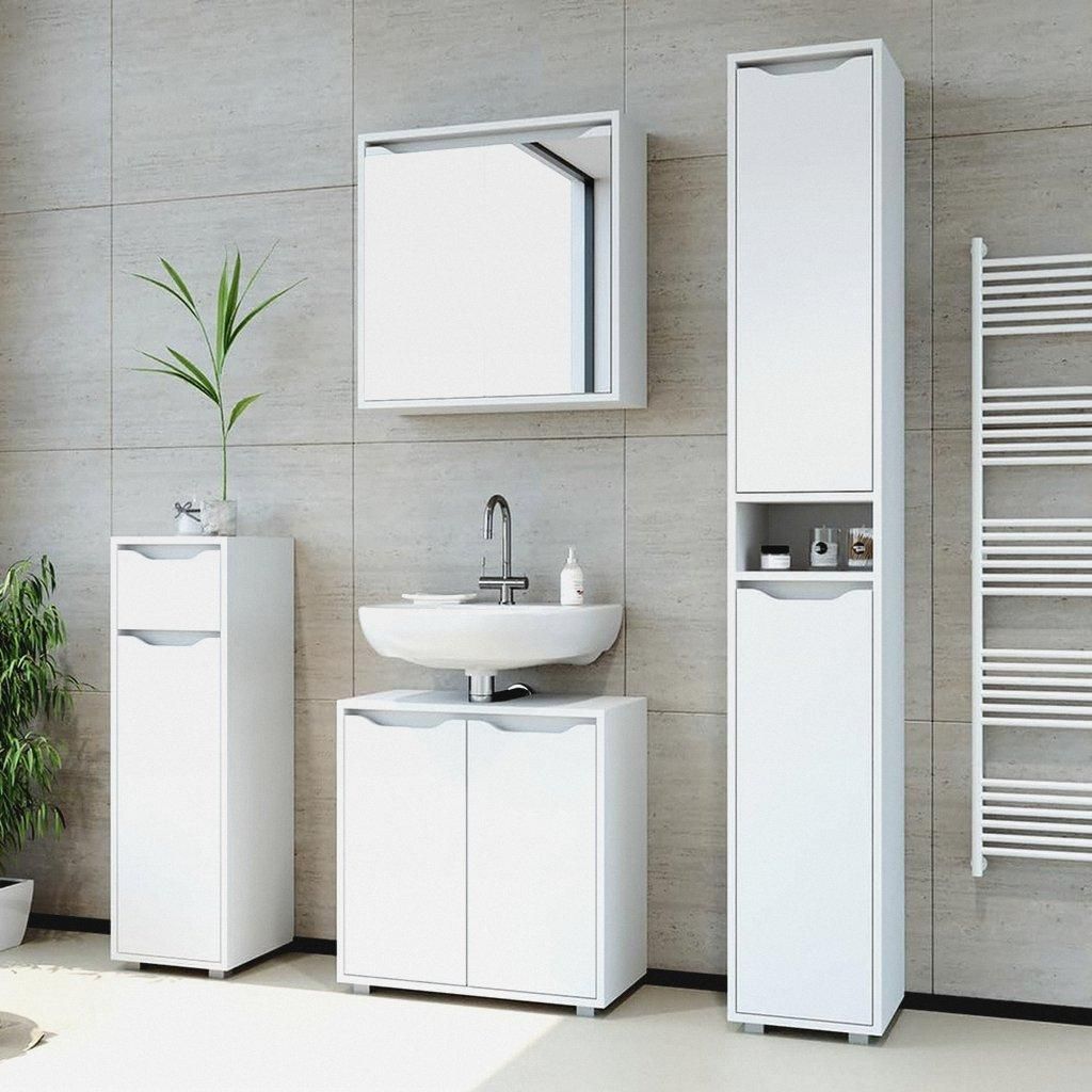 Midischrank Weiß Ruben 30x98x30 cm - Badezimmermöbel, Viel Stauraum Oben und unten