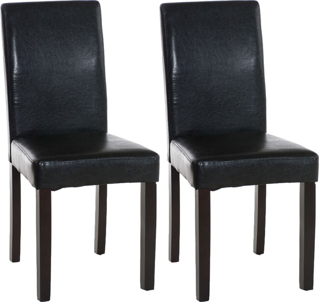TPFLiving 2er Set Esszimmerstuhl Ines Kunstleder Gestell Holz dunkelbraun schwarz