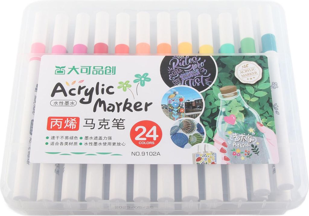 Acrylfarbenmarker Starke Deckkraft Schnelltrocknend Wasserdicht Runde Graffiti-Marker für Glas, Metall und Holz 24 Farben