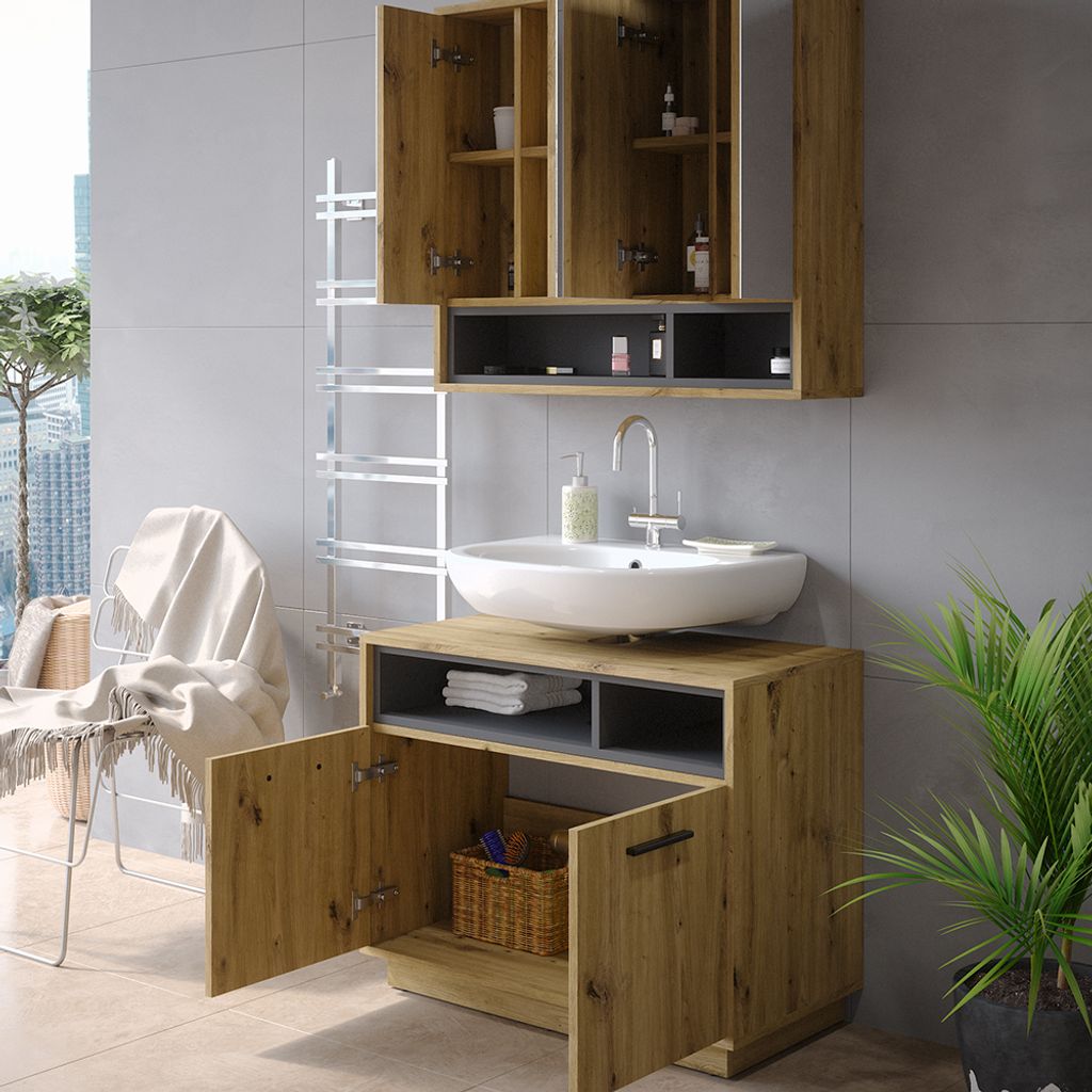 Vicco Ensemble De Meubles De Salle De Bain Blanc/Sonoma 2 Parties