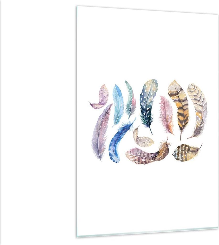 Bilder auf glas - Einteilig - Federn Vögel Tiere Komposition - 80x120cm - Glasbilder - Wandbilder - Bilder - Wanddekoration aus Glas - Glas Bilder...