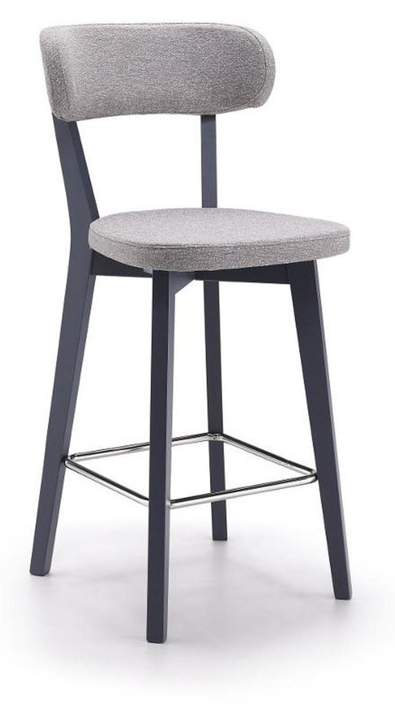 Barhocker mit grauem Stoffbezug und schwarzem Metallgestell