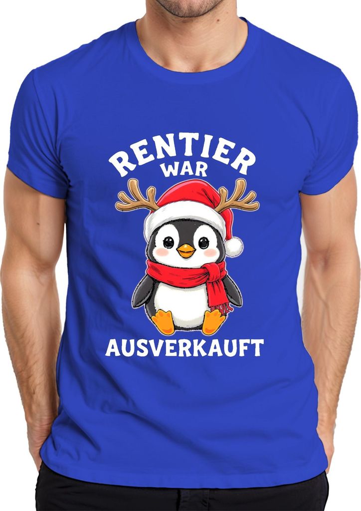 Rentier war t Pinguin Weihnachten lustig Geschenk Herren T-Shirt, Blau, L