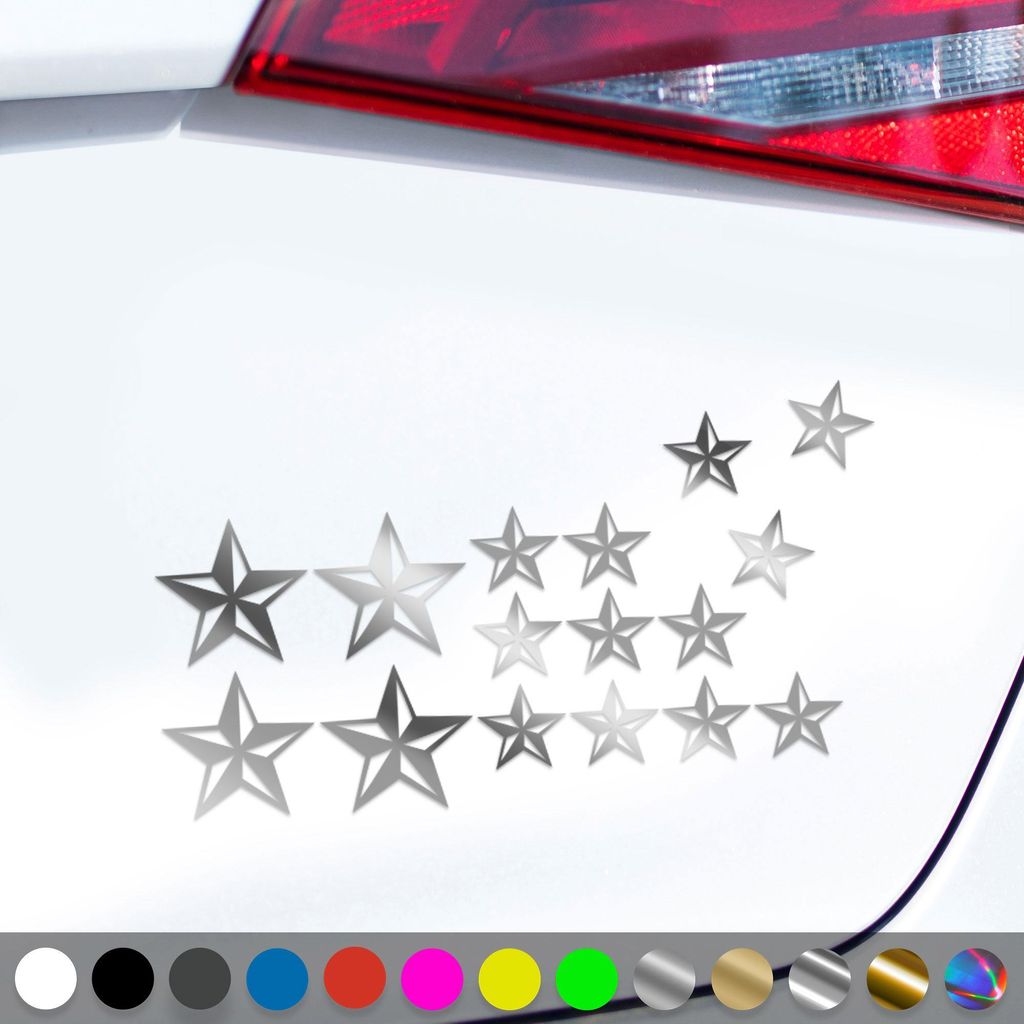 PantherPixel Sterne Set Aufkleber Nautischer Kompass Seefahrt Sticker Auto Geschenkidee Farbe Chrom-Silber