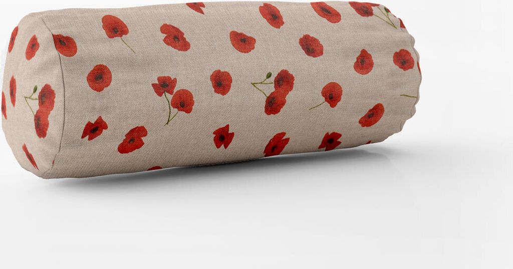 SCHÖNER LEBEN. Kissenhülle Poppy Flower Mohnblüten natur rot Größe 15x40cm (ØxB) Nackenrolle 15x40cm (ØxB) Nackenrolle Größe
