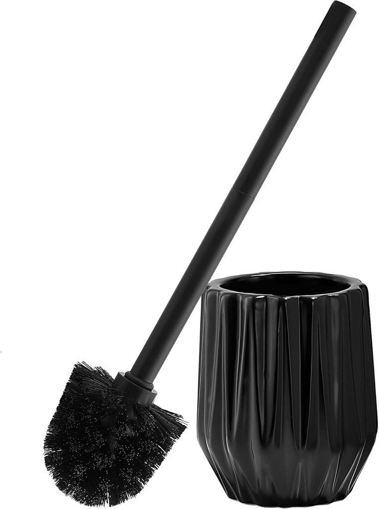 Toilettenbürste, Toilettenbürsten- und Besenhalter aus Keramik und Edelstahl, rautenförmig, schwarz