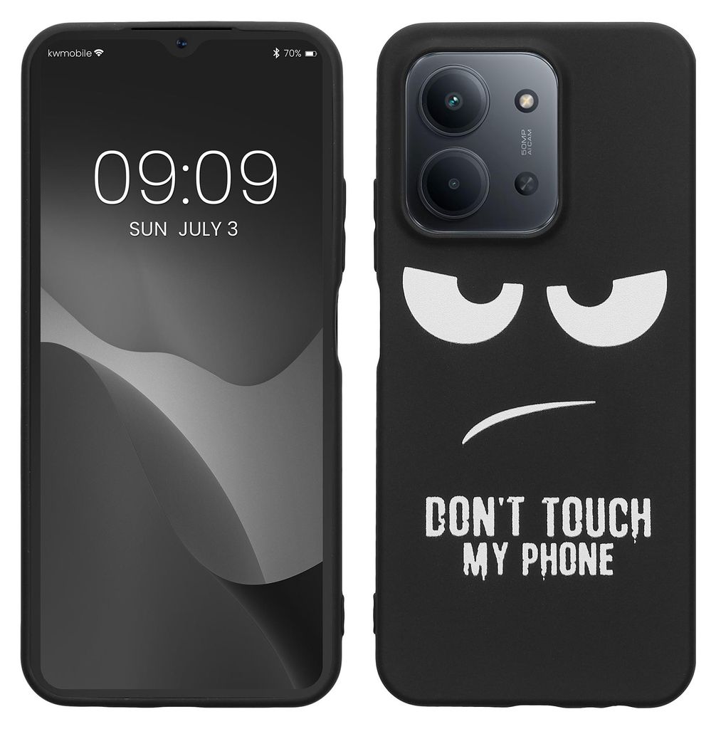 kwmobile Hülle kompatibel mit Xiaomi Redmi 15C / Poco C85 - Handyhülle Silikon Case - Don't touch my Phone Weiß Schwarz