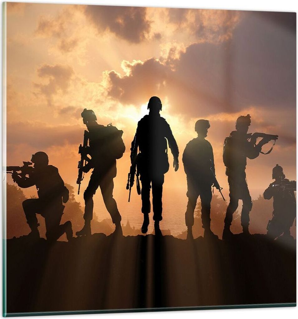 Bilder auf glas - Armee Waffen Sonne Militär - 30x30cm - Glasbilder - Wandbilder - Kunstdruck - zum Aufhängen bereit - Wanddekoration aus Glas - ...