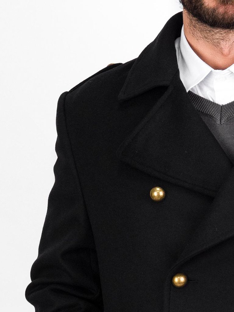 Zapana Herren Wollmantel mit Kaschmirmischung Emile Schwarz XL