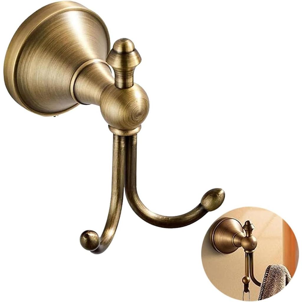 Handtuchhaken aus Messing im Vintage-Stil, Doppelhaken, 5 kg belastbar, Badezimmer-Bademantelhaken, Kleiderhaken, Wand-Kleiderhaken
