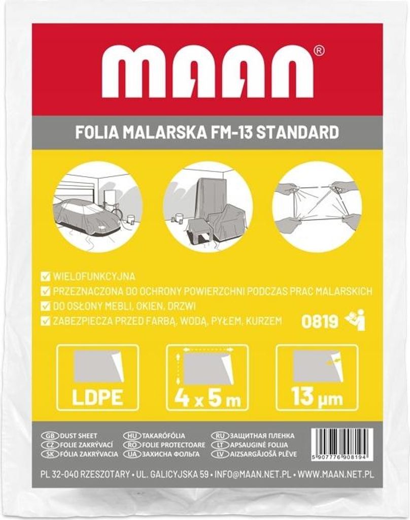 FEINZ | Malerfolie Standard 100 Stück - 4x5m - Schutzfolie - Abdeckfolie durchsichtig, vielseitig