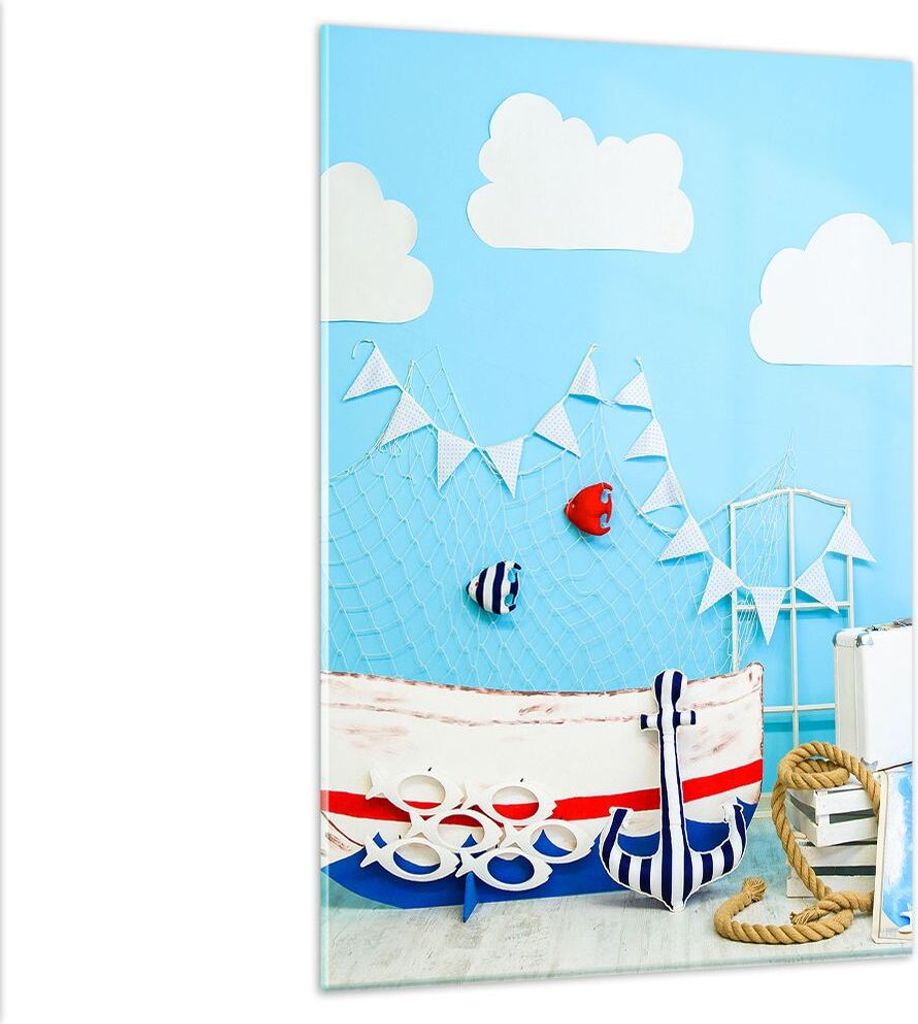 Bilder auf glas - Einteilig - Boot Anker Wolken Junge - Produktbild 