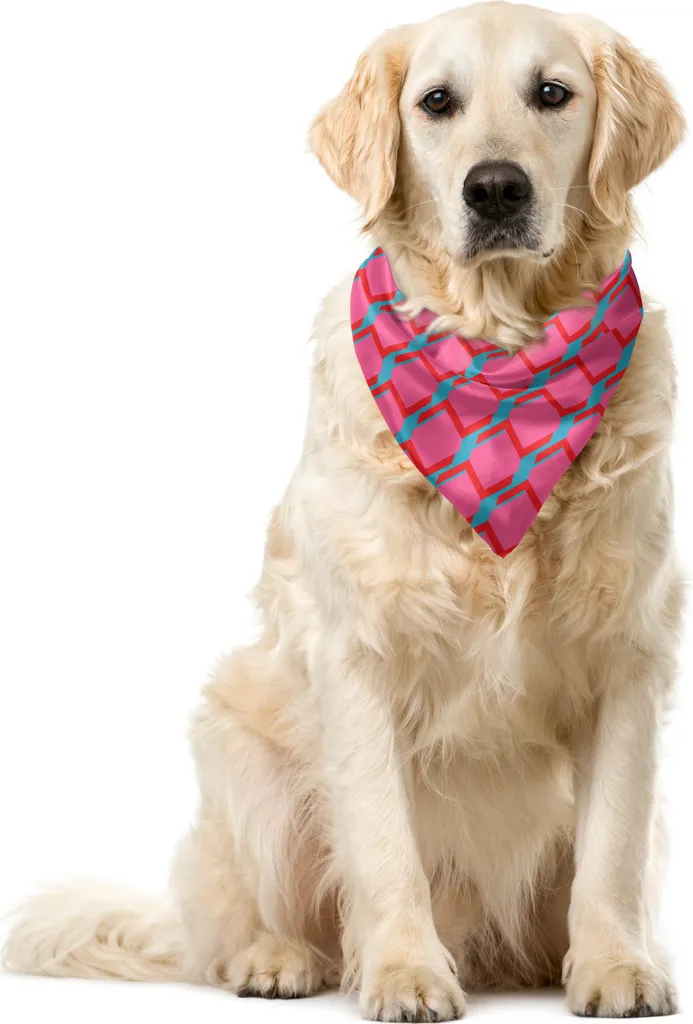 ABAKUHAUS Bandana astratta per animali domestici, zigzag e forme moderne, 55x55 cm, rosa e blu mare