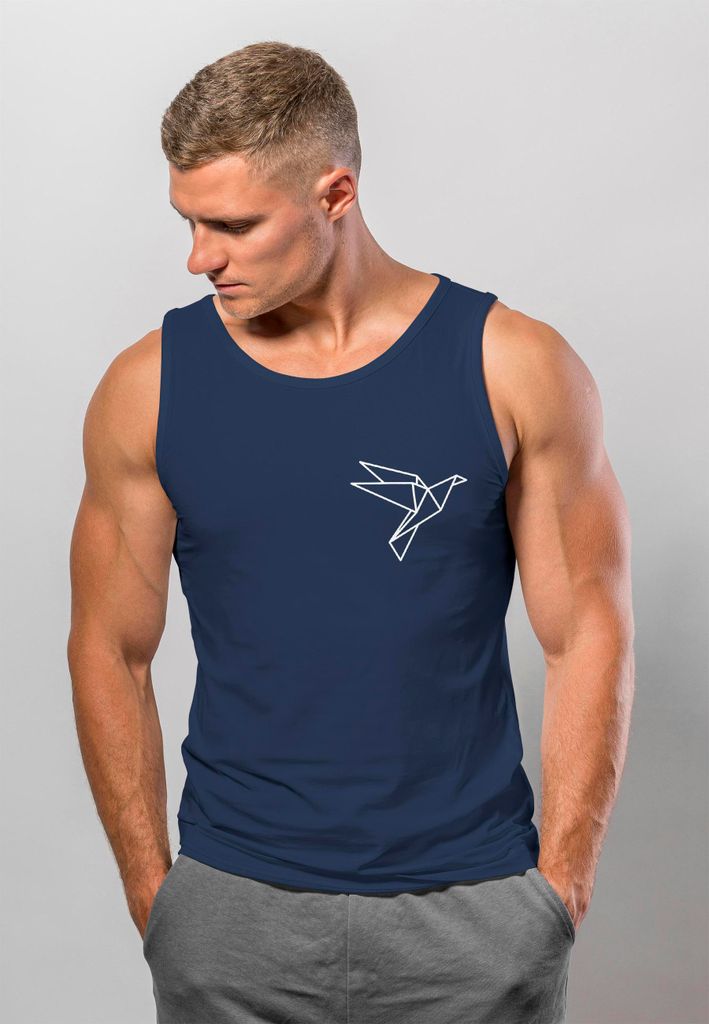 Herren Tank-Top Bedruckt Vogel Origami Polygon Brustprint Logo Muskelshirt Neverless navy M