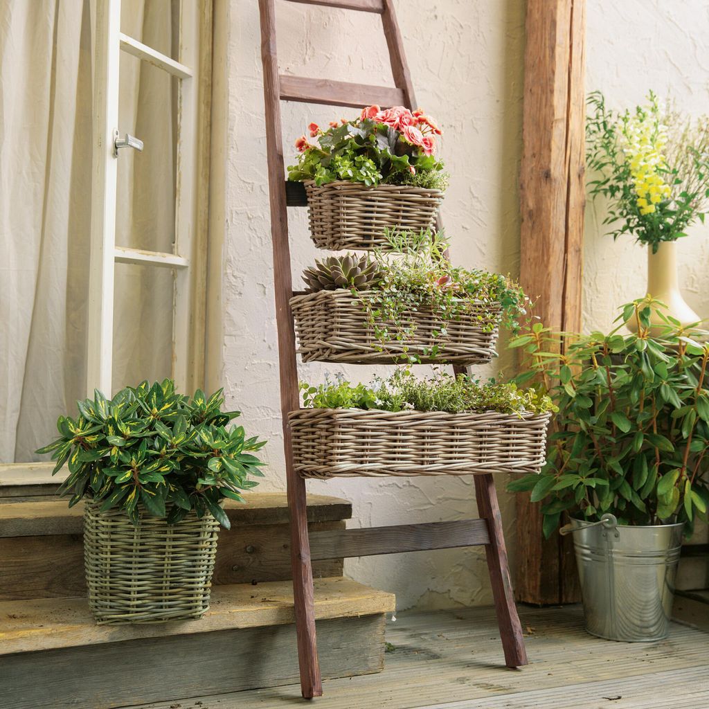 Rattan Pflanzkasten Koboo Grey groß – Balkonkasten Produktbild 