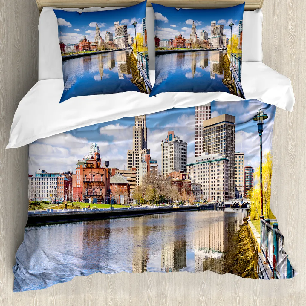 ABAKUHAUS Stati Uniti Copripiumino, Providence River, antiacaro, adatto a chi soffre di allergie, con federe, 200 cm x 200 cm - 80 x 80 cm, multicolore