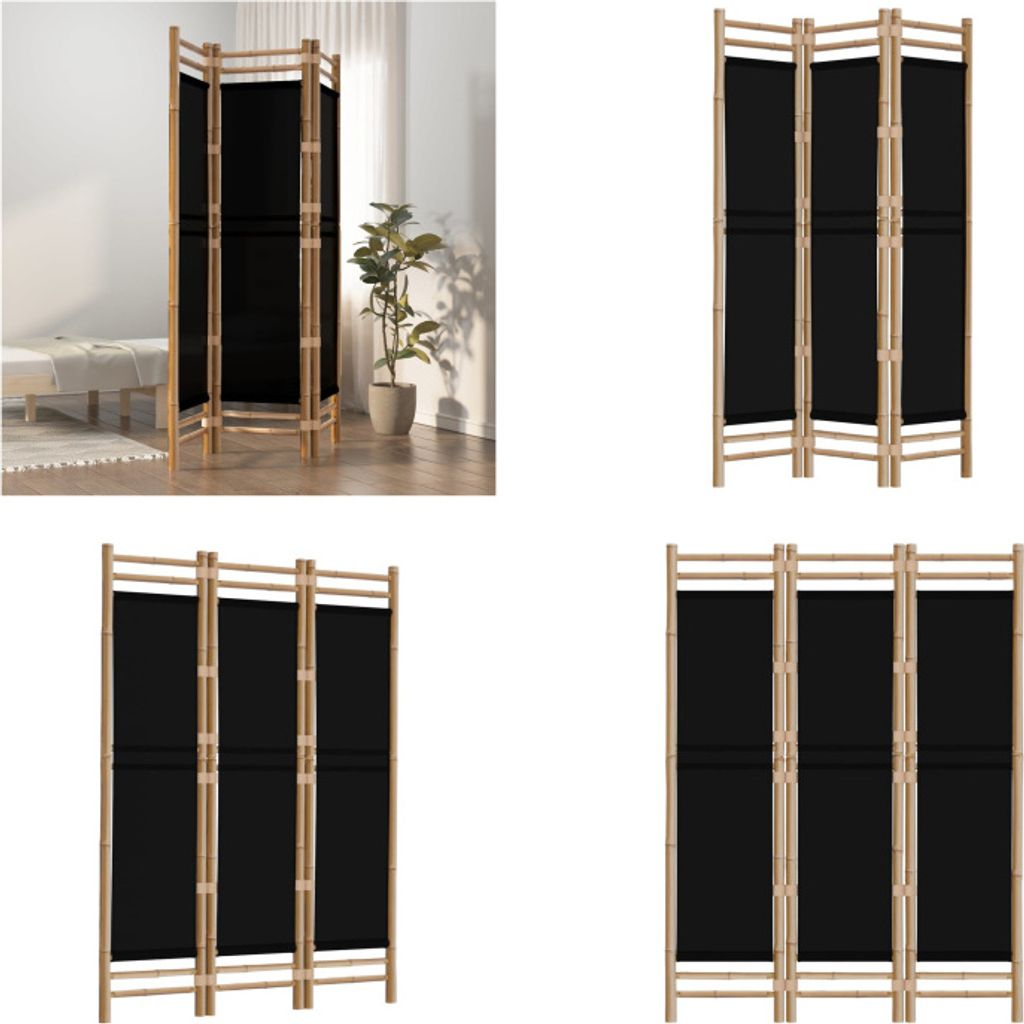 vidaXL 3 tlg. Paravent Faltbar 120 cm Bambus und Canvas - Raumteiler - Paravent - Raumtrenner - Trennwand