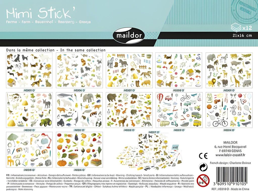 Maildor Mimi Stick', 12 Stickerbogen 21x16cm, Bauernhof - Mehrfarbig AE010O