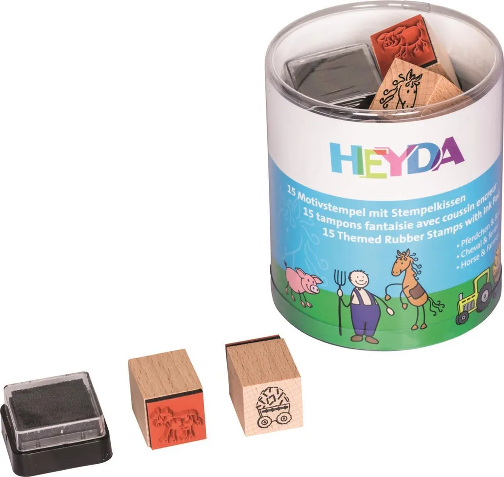 Set de 6 Tampons en Bois Heyda 204888488 Motifs Animaux de la Ferme Kids