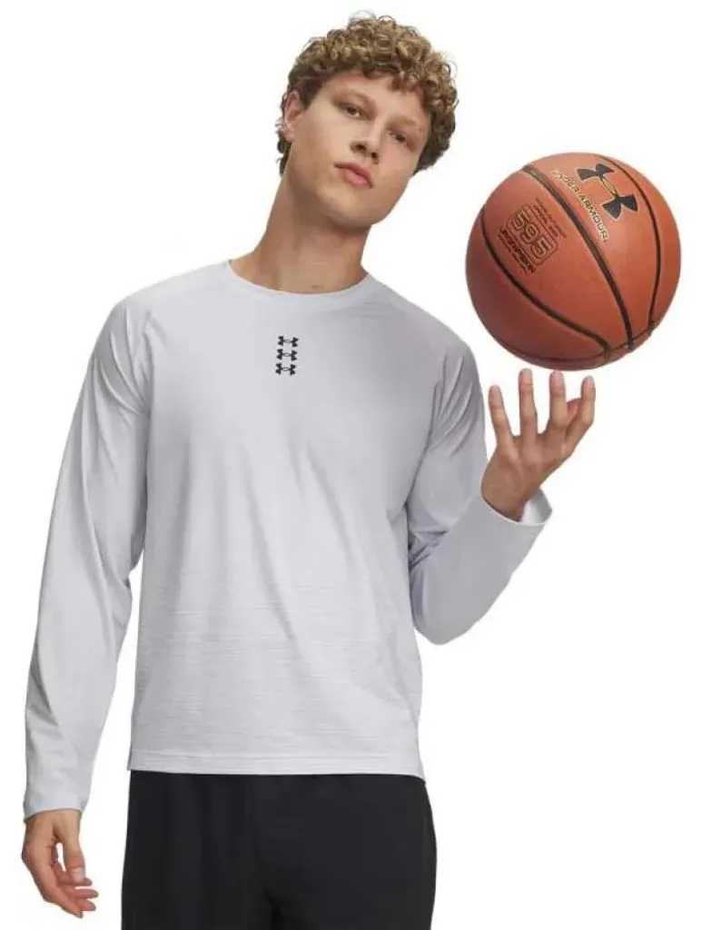 Haut Sport UA Hoops Performance LS Under Armour pour Entraînement Gris L