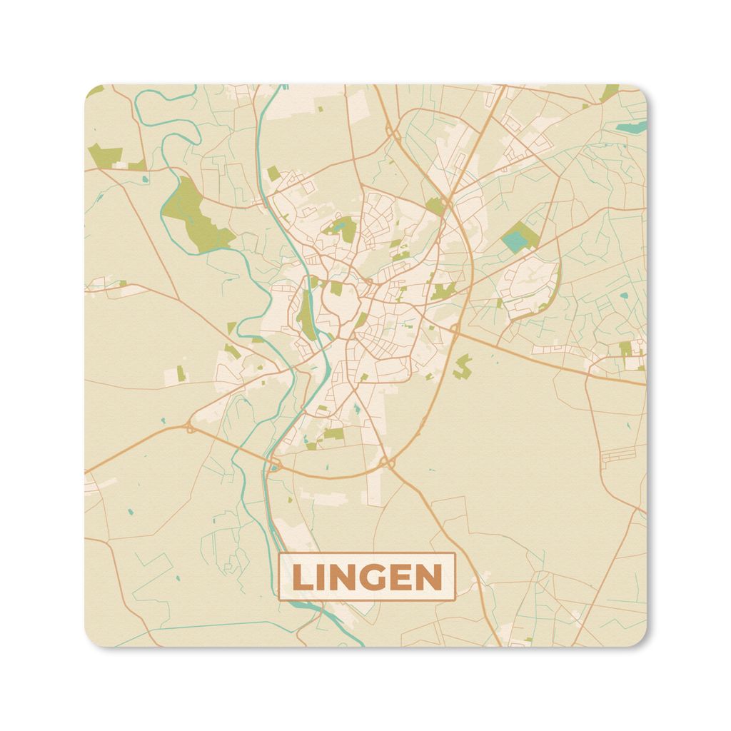 MuchoWow Mauspad Mousepad Lingen - Karte - Vintage - Stadtplan 20x20 cm - Mousepads - Maus Mat - Pad - Mausunterlage - Desk Mat - Bureauartikeln