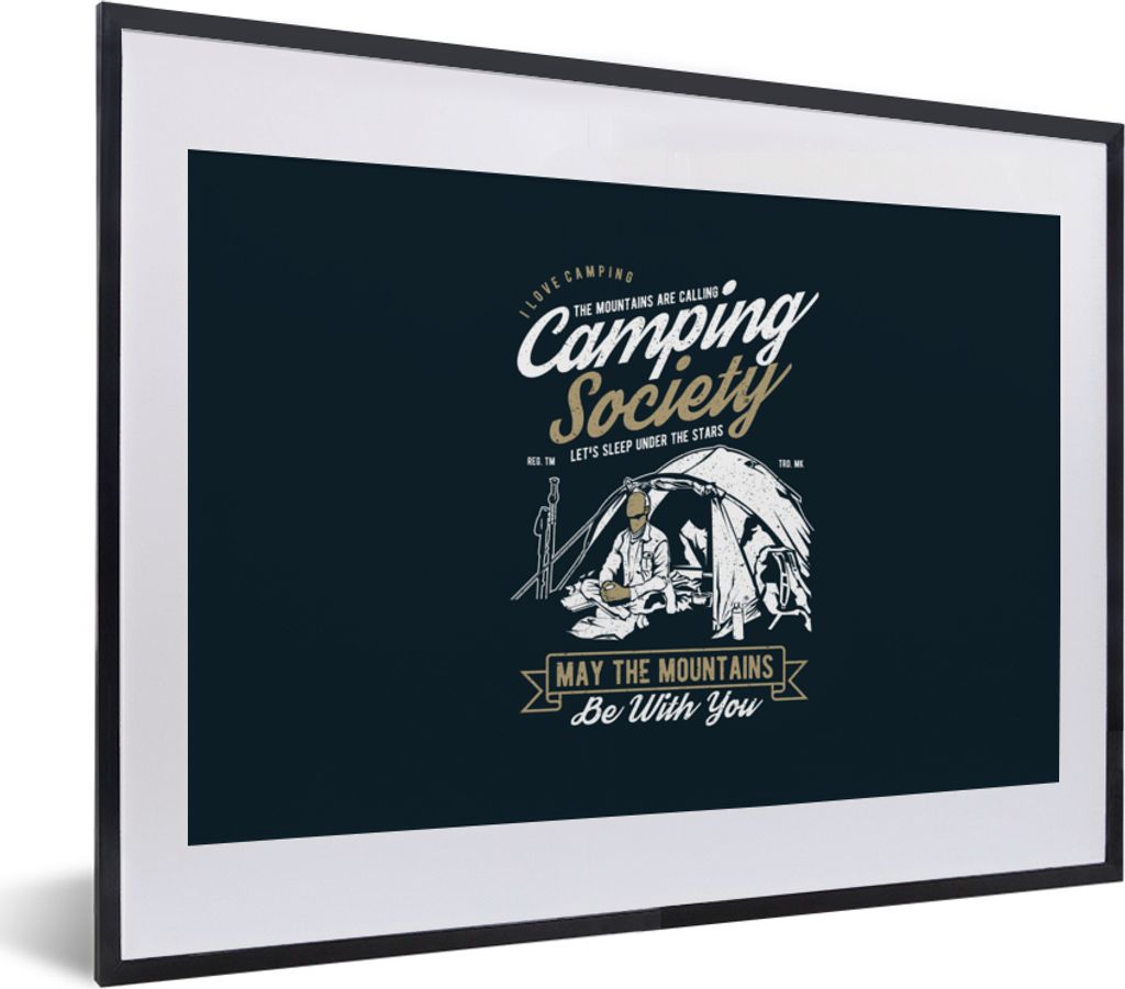 MuchoWow MuchoWow Gerahmtes Poster Zelt - Camping - Vintage 40x30 cm - Poster mit zchwarzem Bilderrahmen - Bilderrahmen - Poster im Rahmen