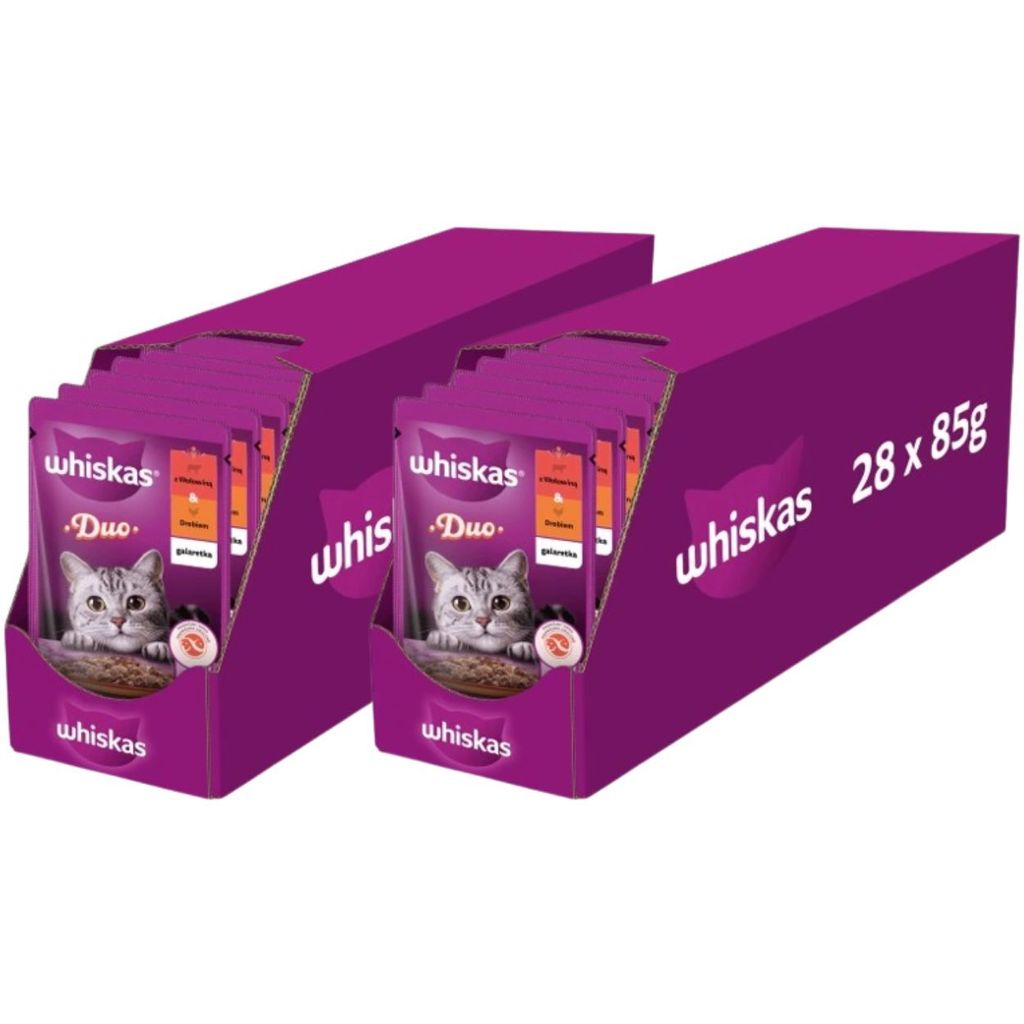 Whiskas Adult 1+ Nassfutter für Katzen Duo Classic Combos in Gelee mit Rind und Geflügel 2x28x85g (56 Beutel à 85g)