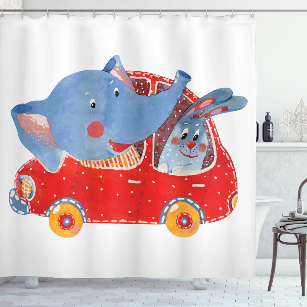 Rideau de douche pour famille motif animal amusant 175 x 240 cm