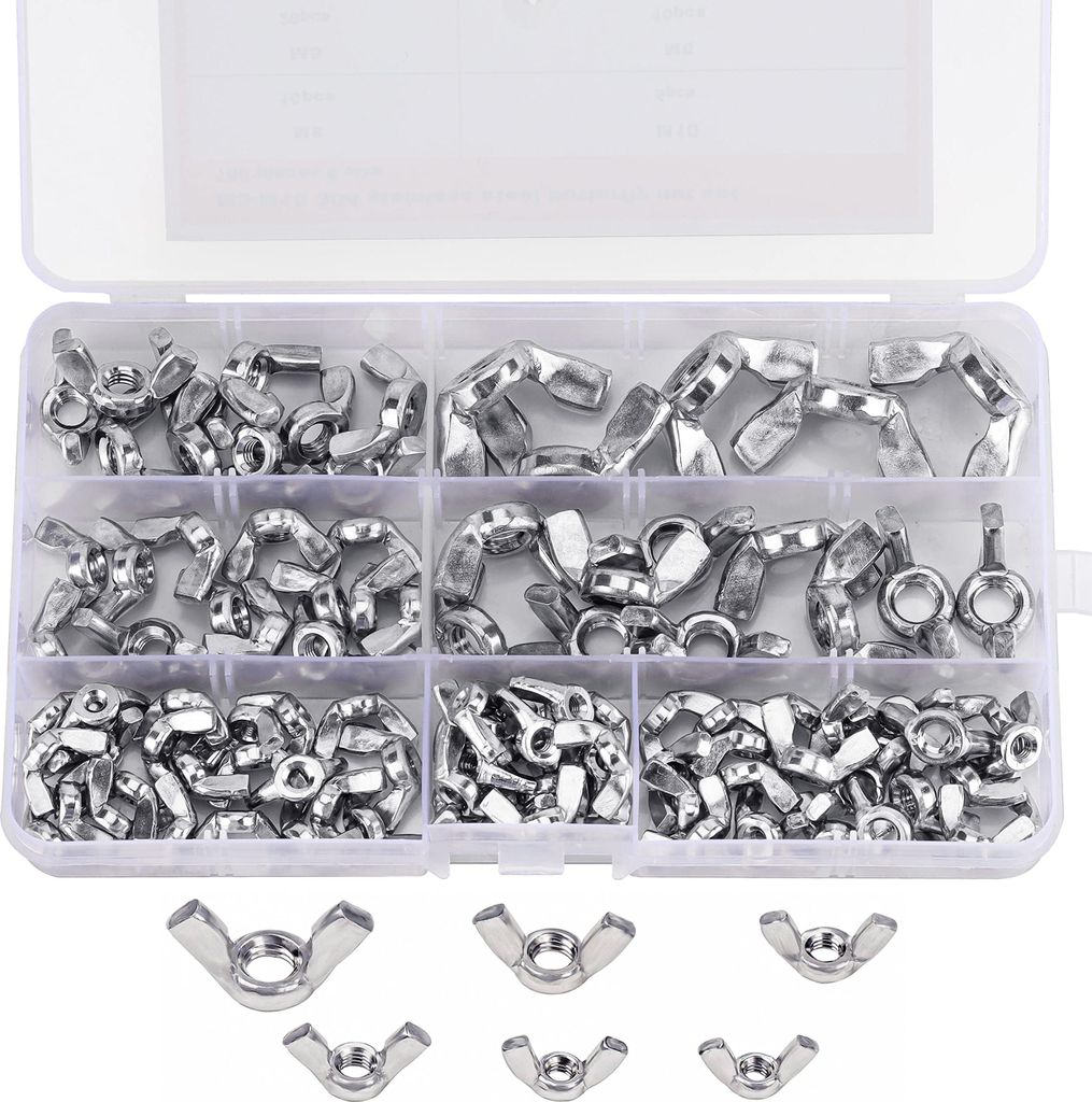 Belle Vous Flügelmuttern Sortiment Set (100 Stk) - Metrische Flügelmutter M3, M4, M5, M6, M8 & Flügelmutter M10 Gewindegrößen - 304 Edelstahl