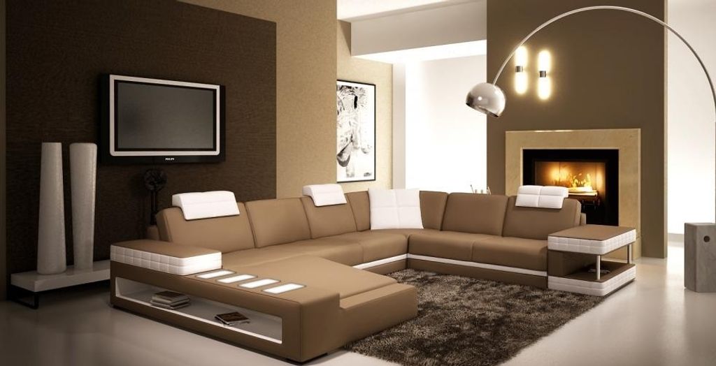 XXL Wohnlandschaft U Form Ledersofa Polster Ecksofa Sofa Couch Leder Textil USB