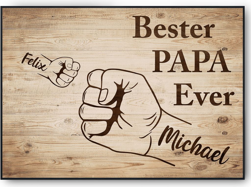 Bester Papa Geschenk personalisiert | Vater Geburtstag Papa Familienbild | Vatertag personalisiertes Geschenk Papa Kinder – DIN A4 + Rahmen schwa...