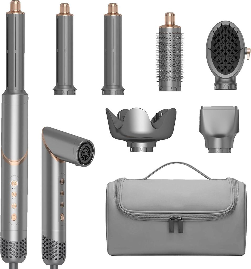 Hair Styler Set 6 in 1 Multistyler 110000 U/min mit Rundbürste Föhn, Diffusor, Automatischer Lockenstab, Glättbürste für Trocknen, Glätten, L...