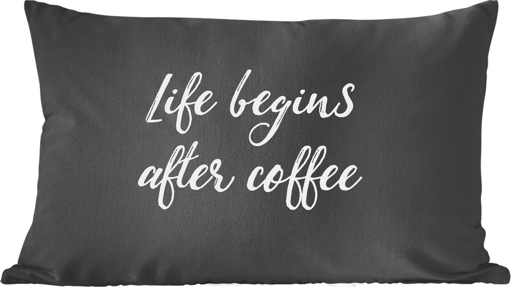 MuchoWow Zierkissen Sofakissen Wohnzimmer Dekokissen 50x30 cm Zitate - Kaffee - Das Leben beginnt nach dem Kaffee - Sprichwörter - Wohnzimmerdek...