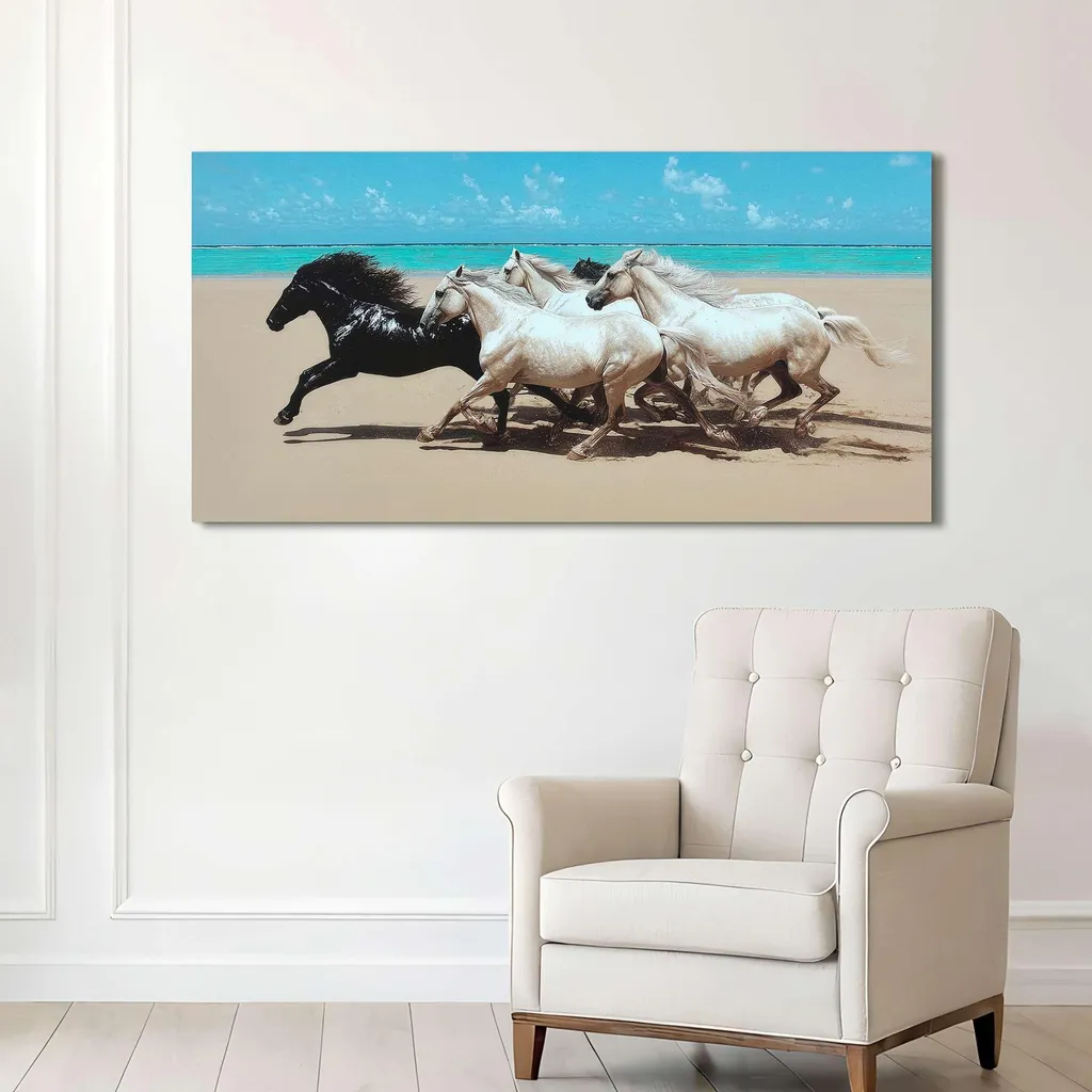 Immagine su tela – Cavalli selvaggi sulla spiaggia – 70 x 35 cm - 3