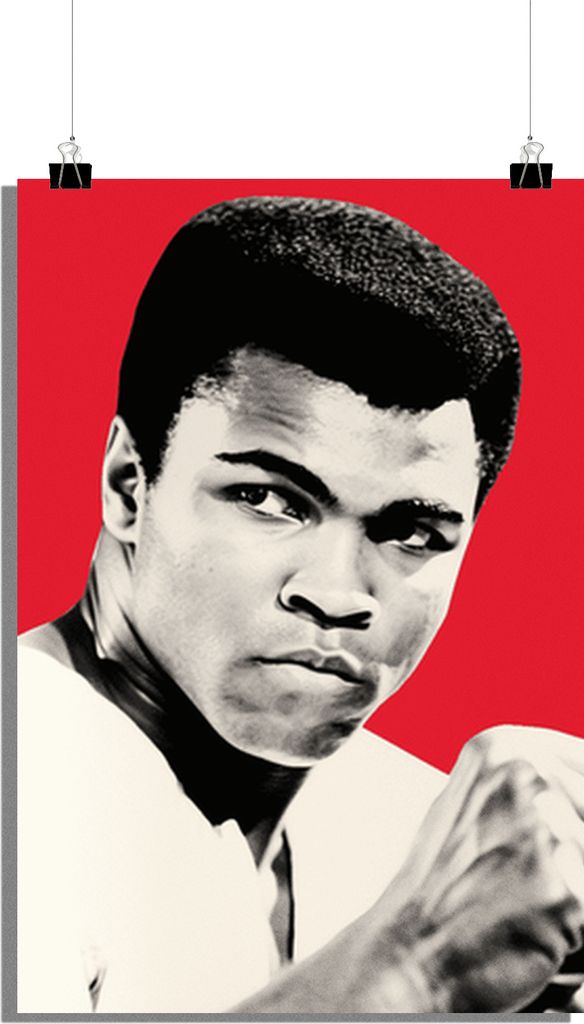 Boxen Poster - Muhammad Ali Poster - Roter Hintergrund Poster - 61x91cm - Perfekt zum Einrahmen