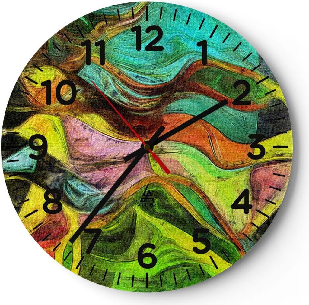 Wanduhr - Rund - Glasuhr - Abstraktion modern - 40x40cm - Schleichendes Uhrwerk - Lautlos - zum Aufhängen bereit - Dekoration Modern - Wanddekorat...