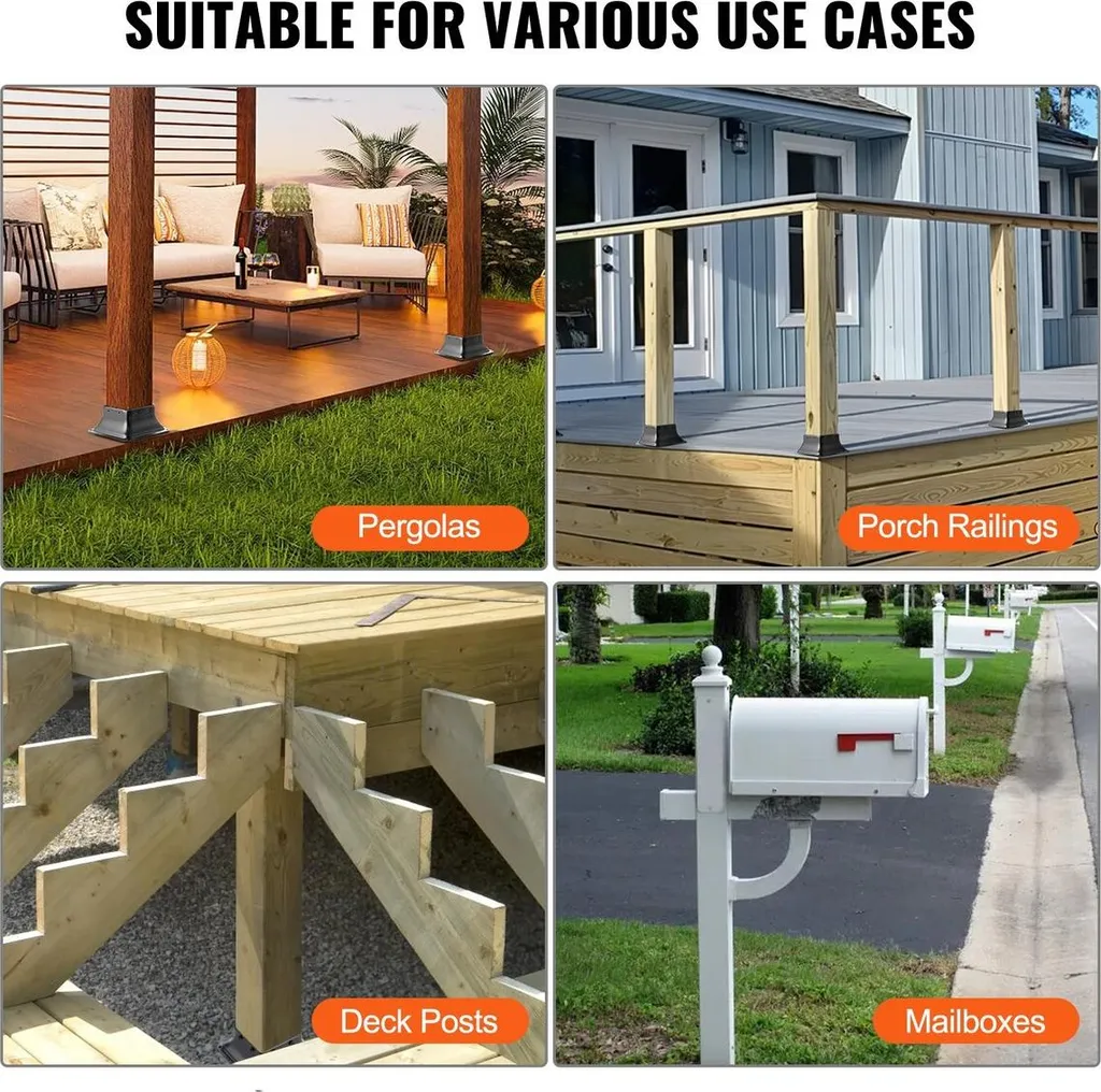 Base per palo 101,6 x 101,6 mm, 10 pezzi, staffa interna per palo in acciaio verniciato a polvere per impieghi gravosi 91 x 91 mm, adatta per ancoraggio standard per pali in legno, base per palo per terrazza, supporto per ringhiera e corrimano per veranda. - 6
