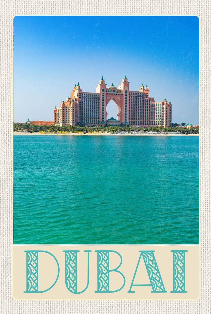 vianmo Holzschild 18x12 cm Dubai Strand Meer Moschee Sonne Bildmotiv Reisemotiv Abenteuer Reisen