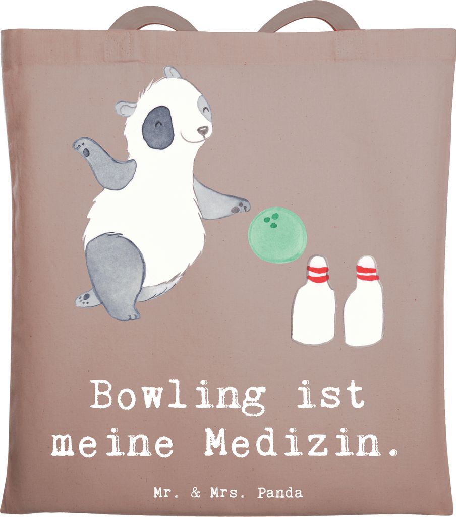 Mr. & Mrs. Panda Einkaufstasche Panda Bowling - Braun Pastell - Geschenk, dokumententasche, Schultasche, Stoffbeutel, Jutebeutel, Center, Bowlen ge...