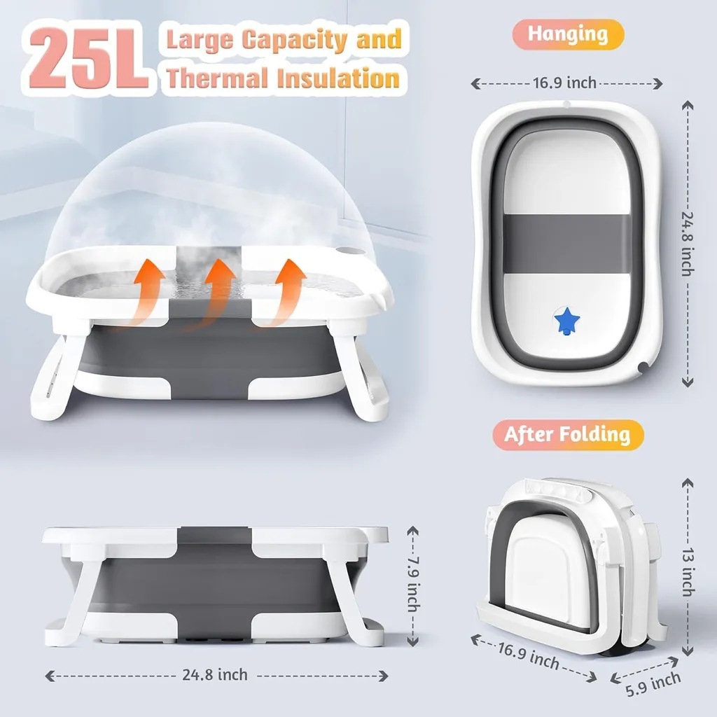 Baignoire Bébé Pliable et Portable en Gris : Solution de Bain Gain de Place