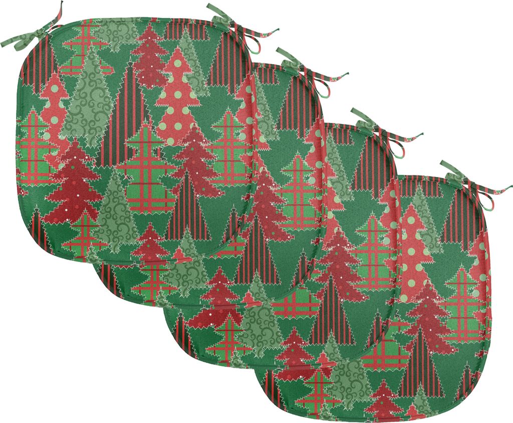 ABAKUHAUS Weihnachten Polster für Esszimmerstühle, Baum Pines Swirl Dot, Dekoratives wasserfestes Kissen mit Riemen für Küchensitze, 40 cm x 40...